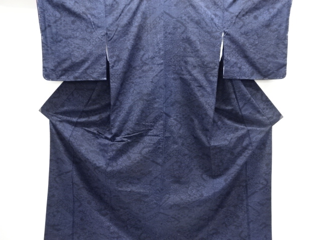 未使用品　七宝に草花模様織り出し手織り紬着物